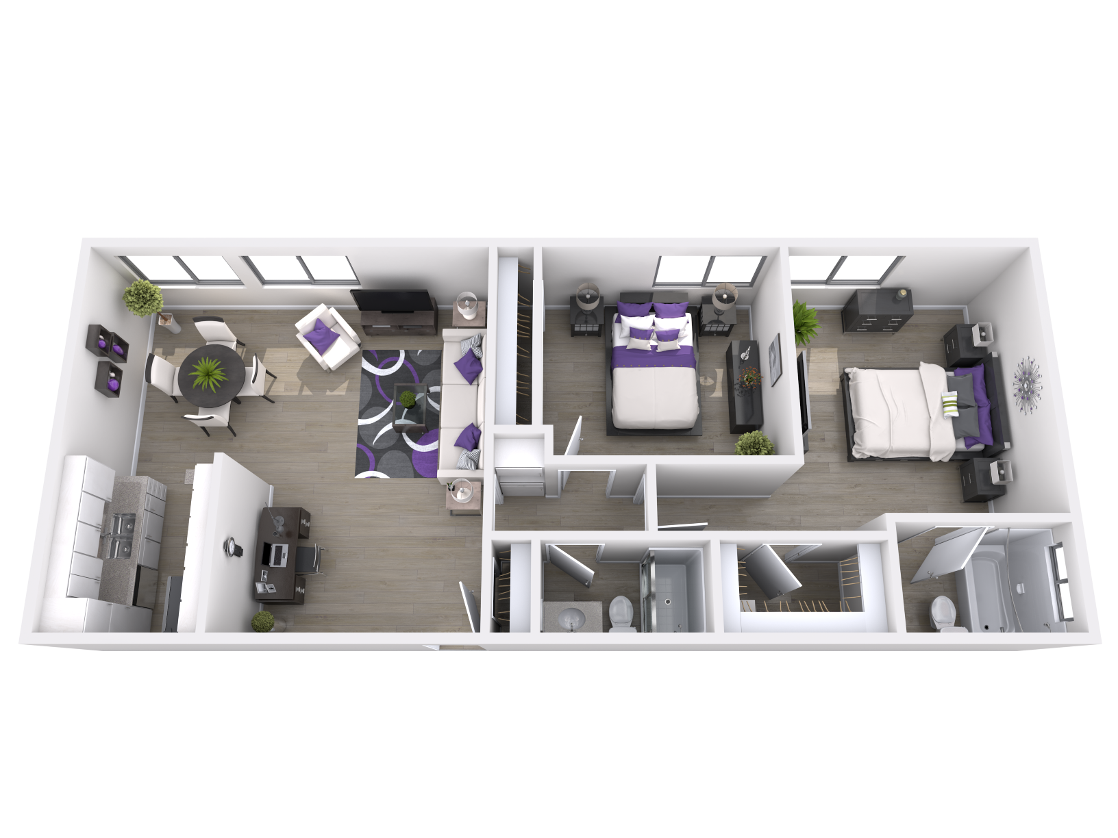 Floor plan for 2 beds, 2 baths, 950 sqft
